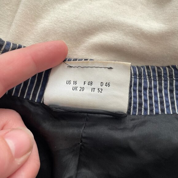 Akris Punto Blazer Suit Jacket Size 16 Blue Black Pinstripe Striped Seersucker - Picture 4 of 6